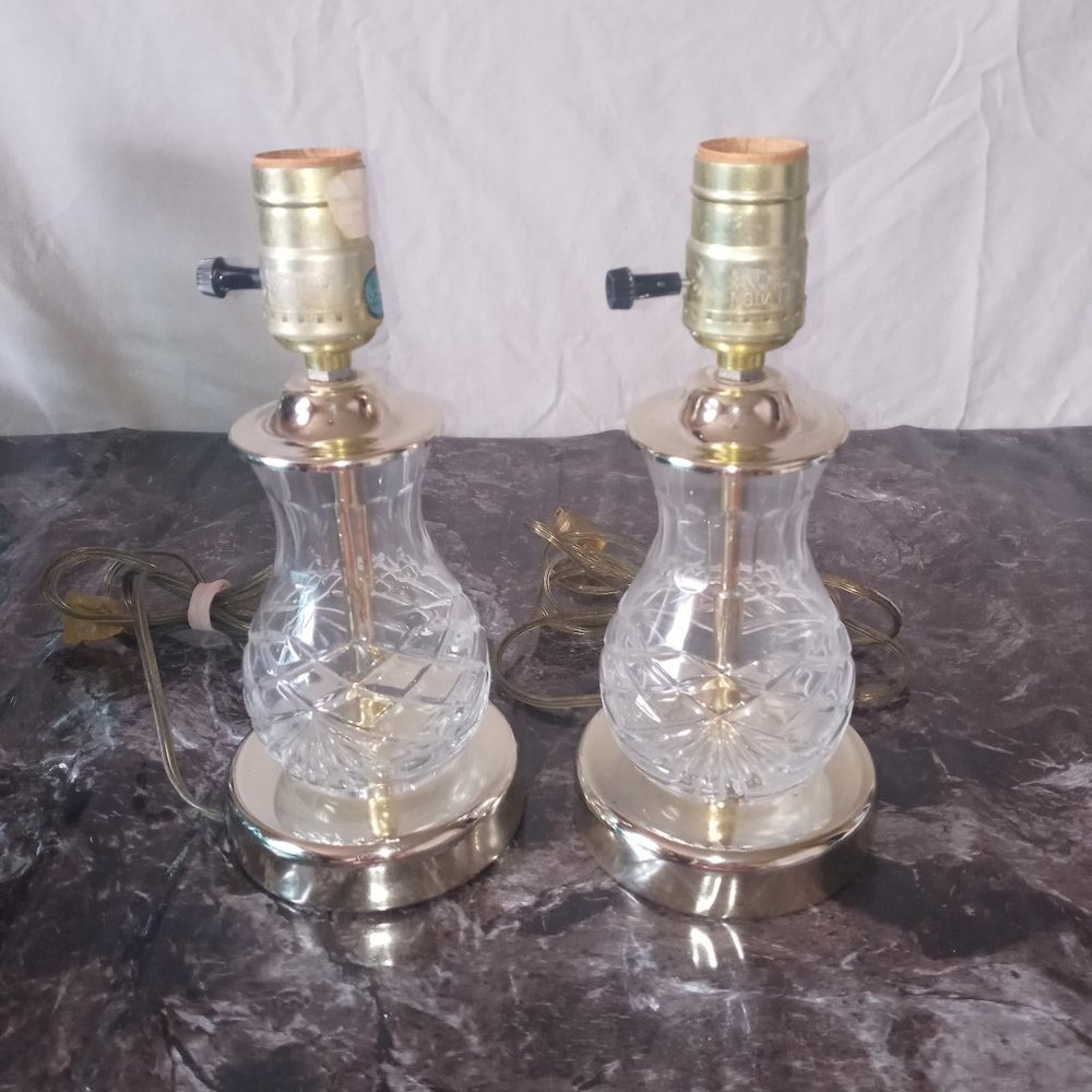 Vintage Brass/ Glass Lamp Pair 9-1/2" Tall